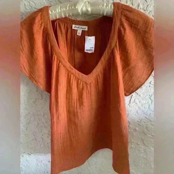 Derek Heart NWT Womens  L V Neck Short Bell Sleeve Burnt Orange Tunic Blouse - Picture 2 of 6